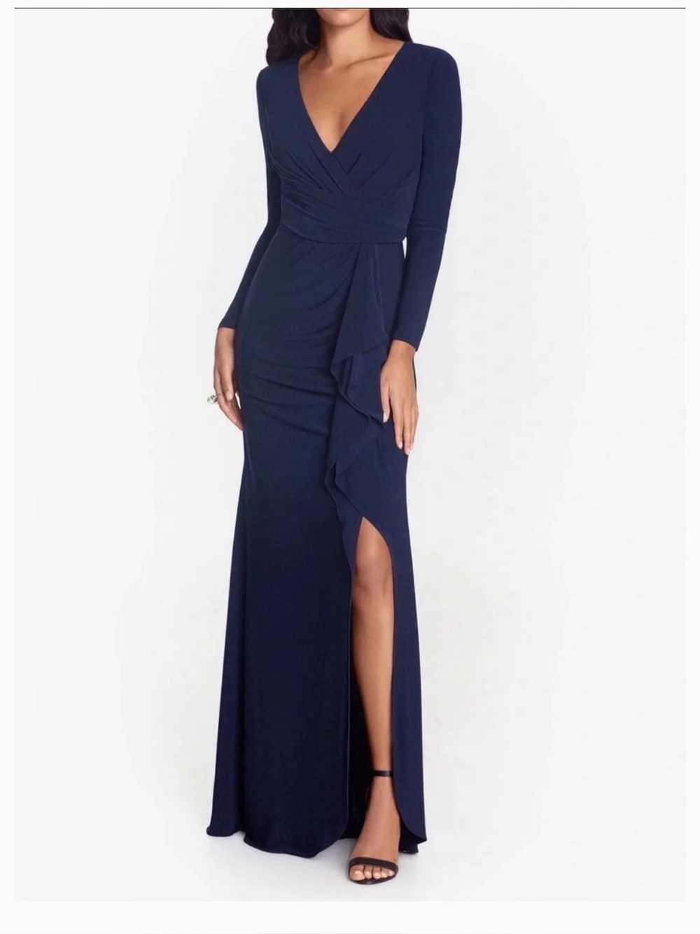 NWT BESTY & ADAM Elle Navy Gown long sleeves size 12